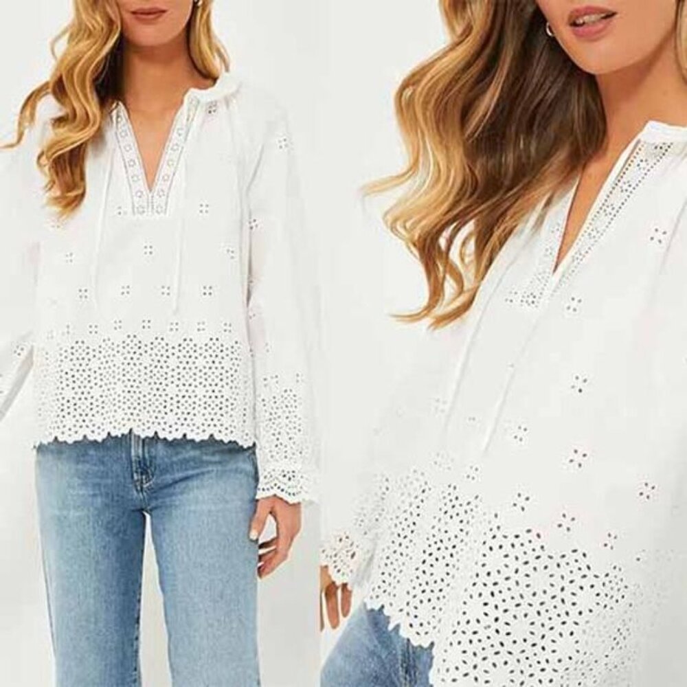 NWT Ulla Johnson Alora Longsleeve Eyelet Embroidered Blouse Top White Size: 10